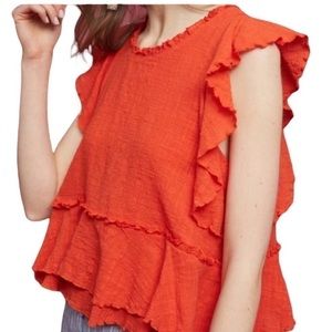 Anthropologie Maeve linen tiered ruffle keyhole back top